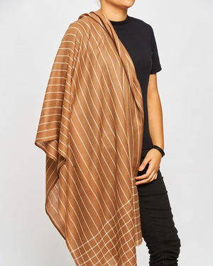 Cashmere Scarf Patterned - Brown/White Stripe