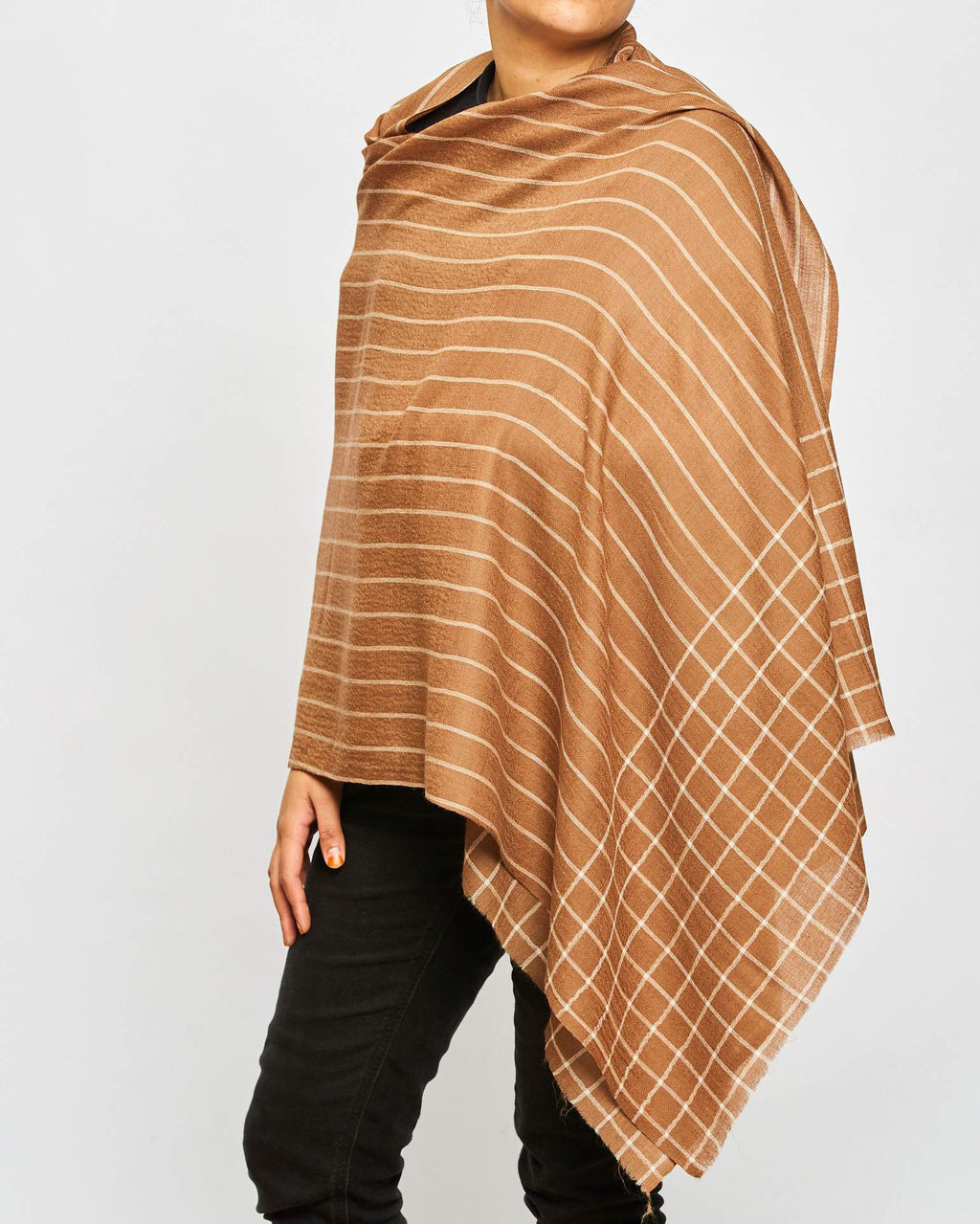 Cashmere Scarf Patterned - Brown/White Stripe