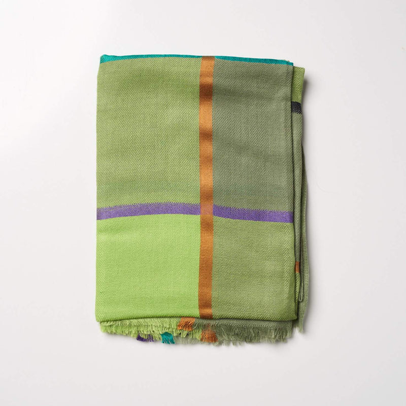 Cashmere Scarf - Large Check Green