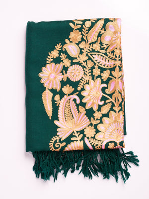 Embroidered Shawl - Winter Green