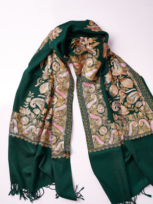 Embroidered Shawl - Winter Green