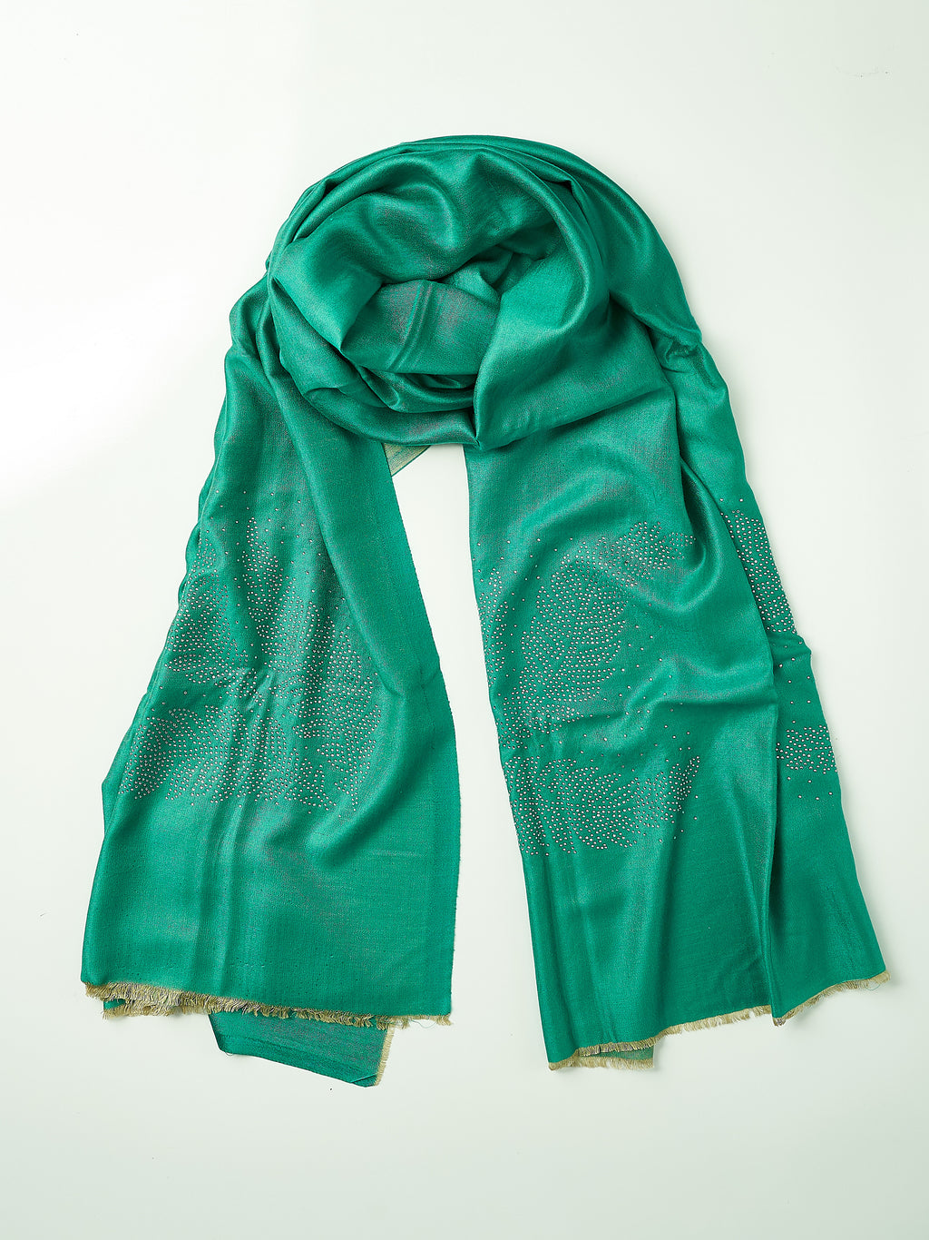 Embellished Cashmere Shawl - Emerald