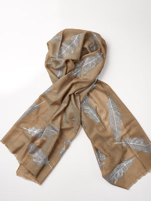 Printed Cashmere Scarf - Light Brown