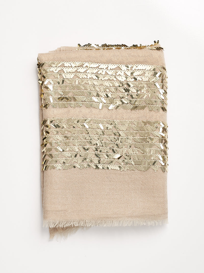 Sequined Cashmere Shawl - Fawn