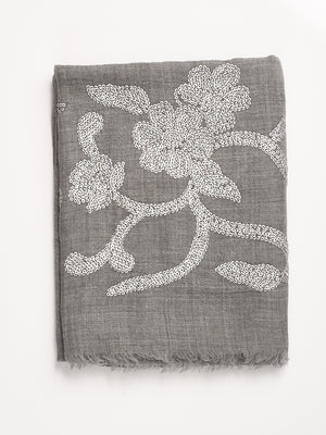 Flower sequined Cashmere Scarf - Dove