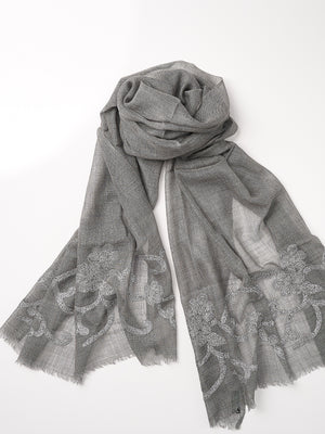 Flower sequined Cashmere Scarf - Dove
