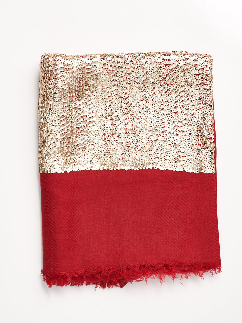 Sequined Cashmere Shawl - Ruby