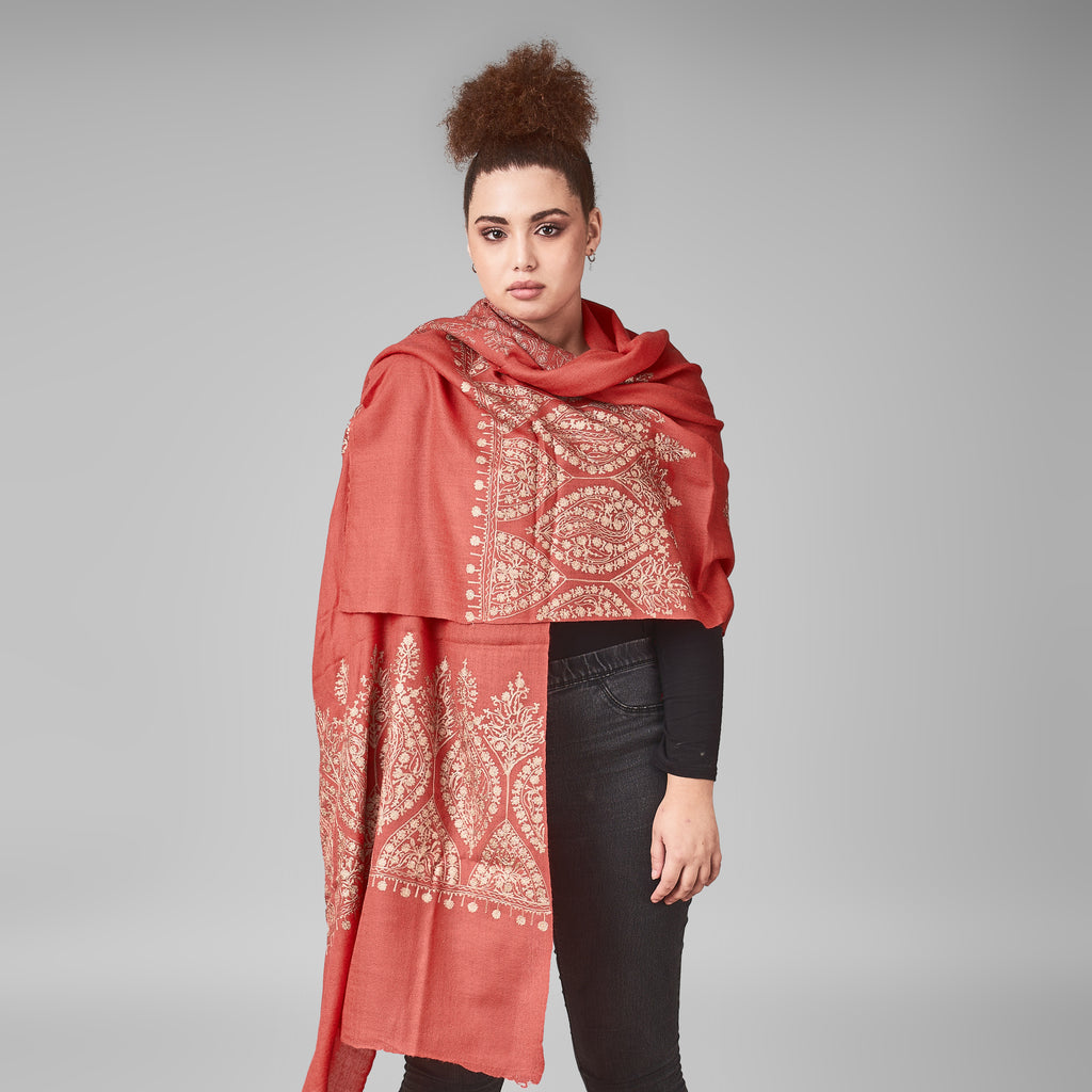 Embroidered Shawl - Terracotta