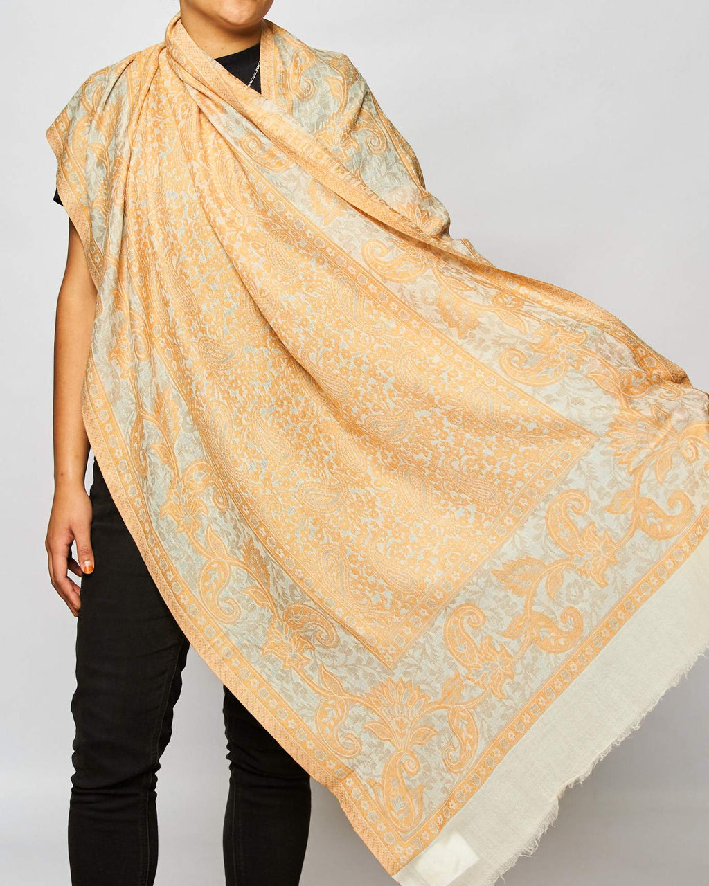 Cashmere Scarf Patterned - Apricot/Cream