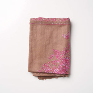 Cashmere Hand Embroidered Scarf - Brown/Pink