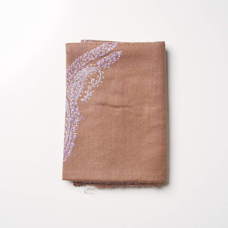 Cashmere Hand Embroidered Scarf - Brown/Lilac