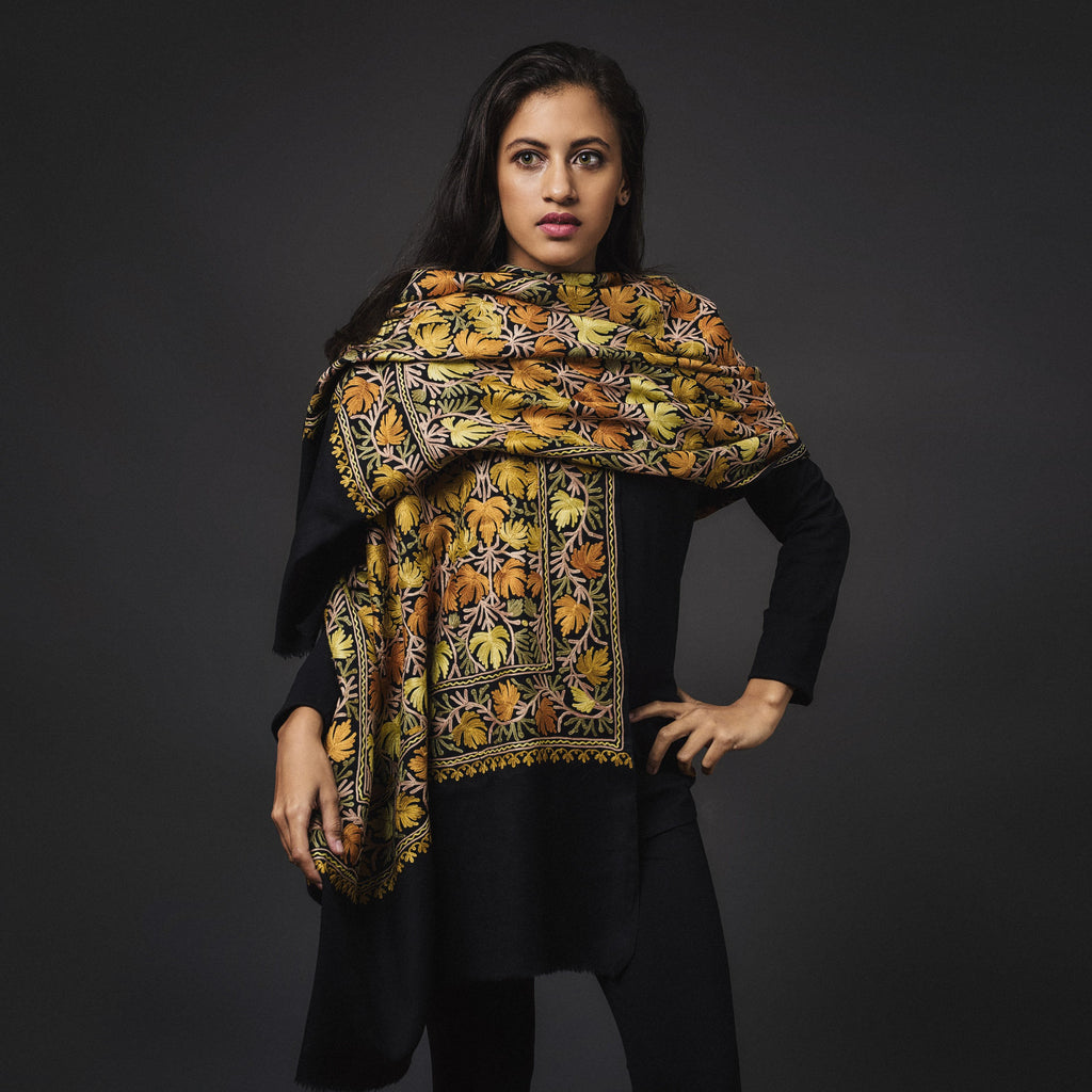 Embroidered Shawl - Black/Gold
