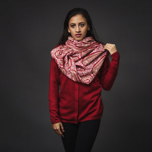 Embroidered Shawl Cashmere-Red/White