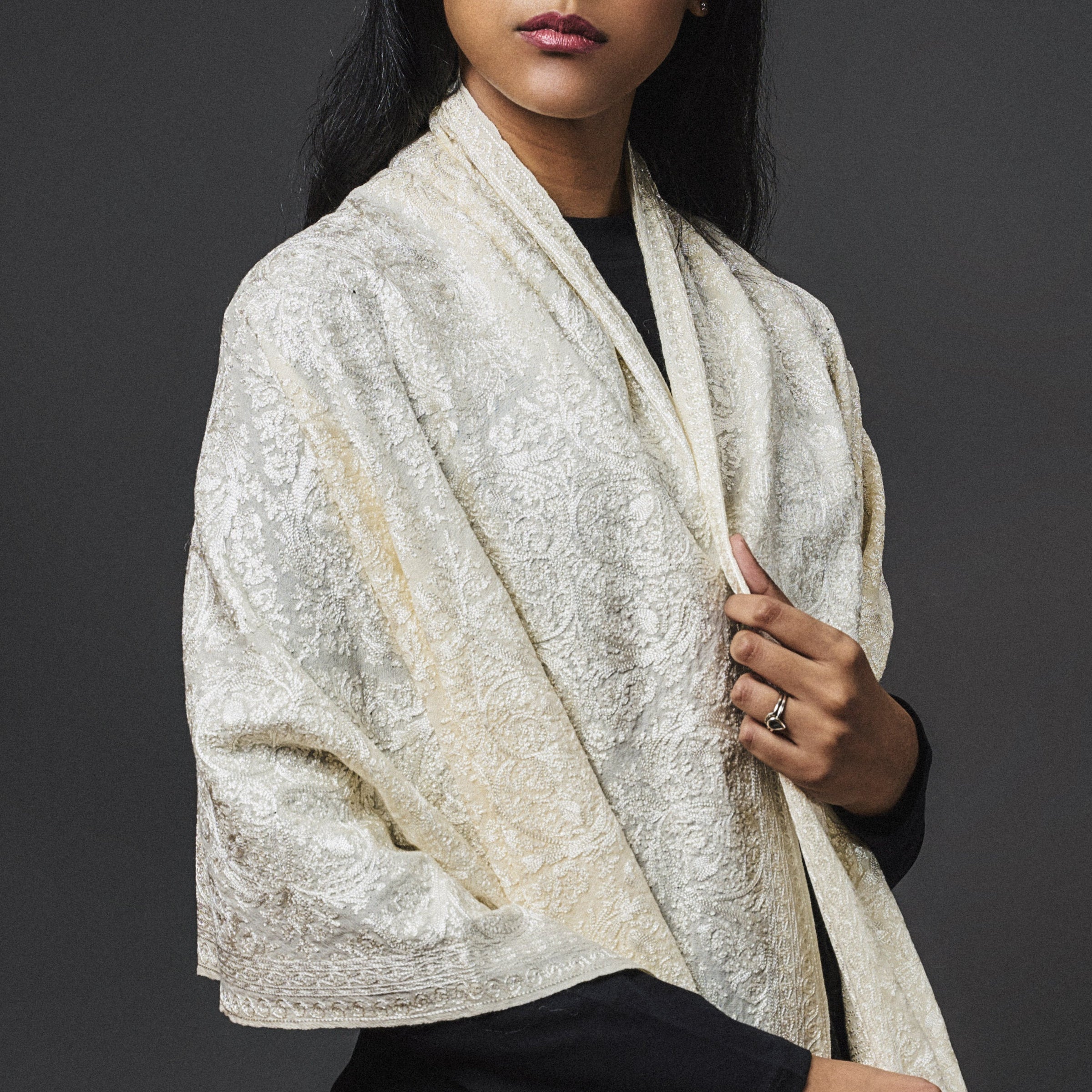 Embroidered Shawl - Cream/White – Cashmere South Africa