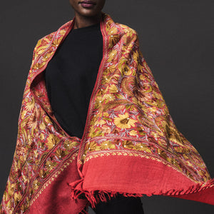 Embroidered Shawl - Deep Orange