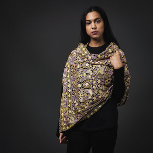 Embroidered Shawl- Gold/Black/Lilac
