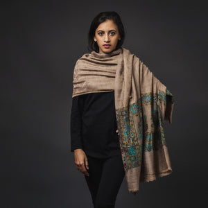 Fine Cashmere Shawl Patterned - Brown