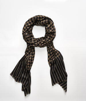 Men's cashmere scarf- Black/Tan Check