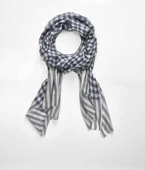 Men's cashmere scarf - Blue/Light Grey Check