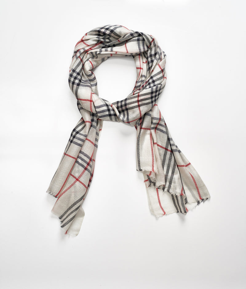 Men's cashmere scarf - Light Grey/Red Check
