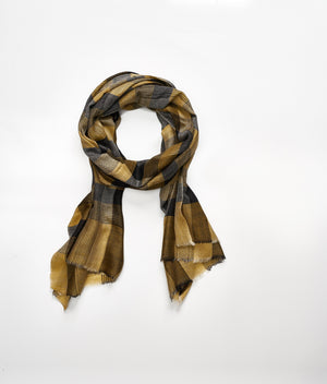 Men's cashmere scarf - Mustard/Dark Grey Check