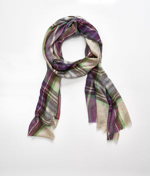 Men's cashmere scarf - Purple/Cream/Green Check