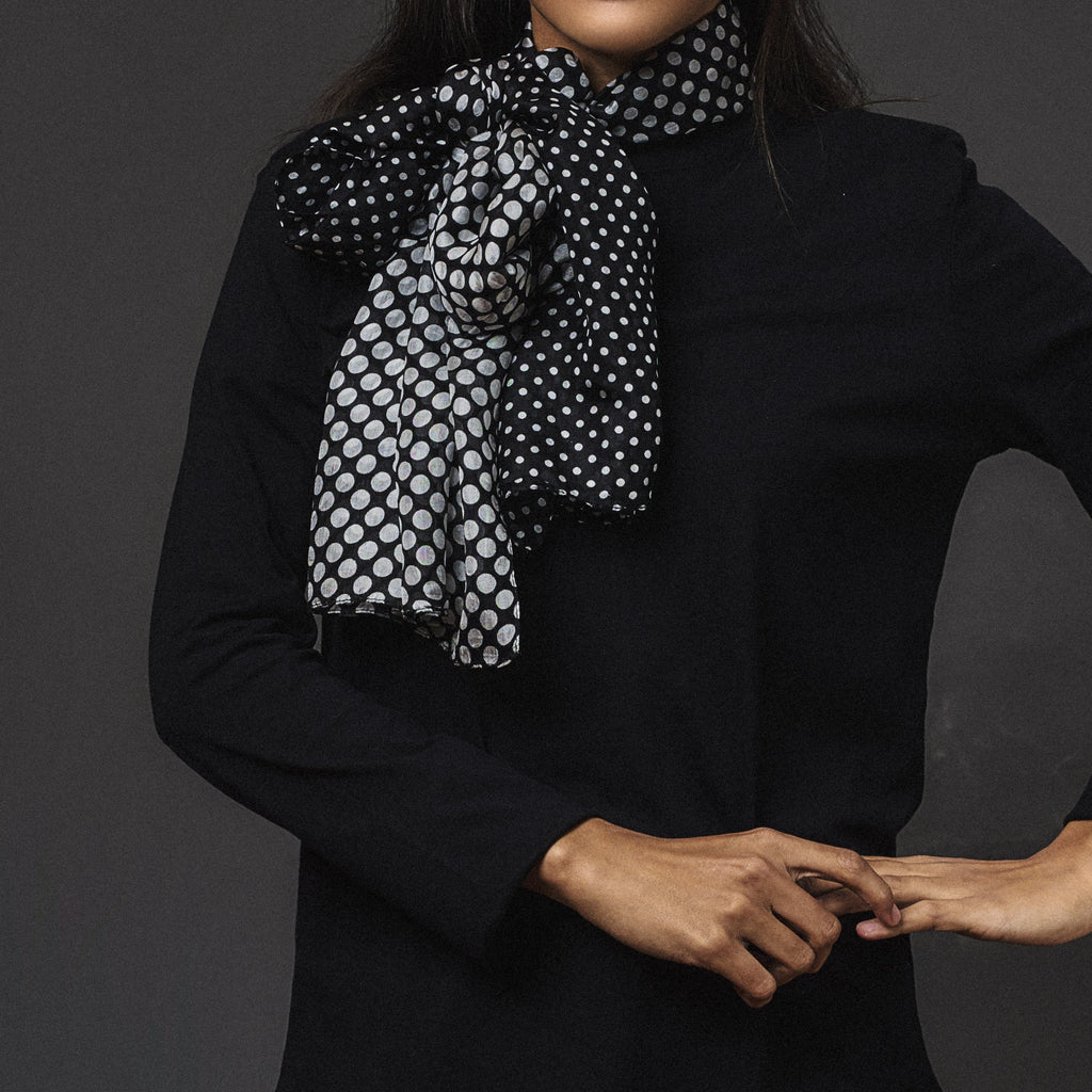 Pure Silk - Black/Grey Polka Dot